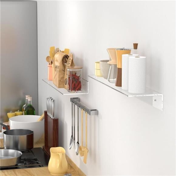 2 PCS 24" Acrylic Floating Shelves, Clear Wall Display Shelves for Lego, Plant - Picture 6 of 7